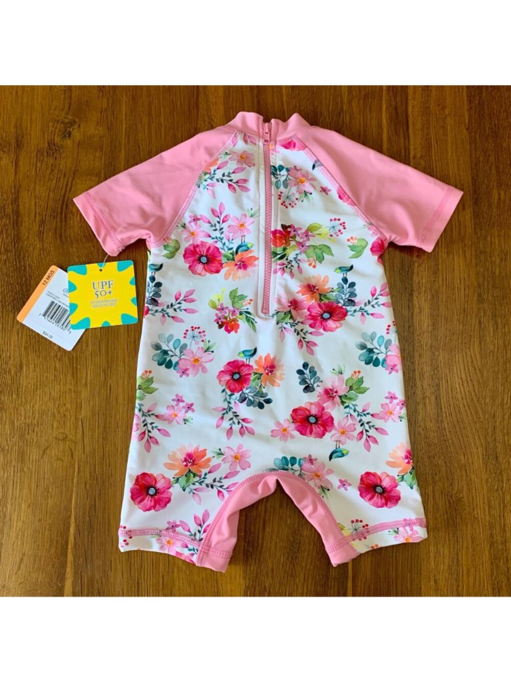 LITTLE ME Baby Girls RashGuard Swimsuit 12 mos NEW Pink Floral Infant Girl NWT - Picture 2 of 6